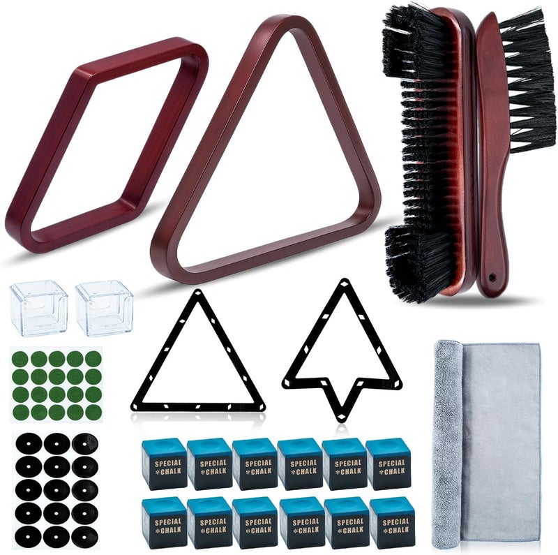 OMTRS 23Pcs Pool Ball Rack with Pool Table Brush Kit, Billiards Triangle for 2-1/4" Ball Wooden Billiard Pool Racks Billiard Accessories - Image 1